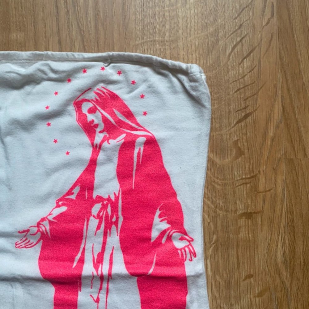 Handmade Y2K Religious Graphic Hot Pink Glitter Tube Top